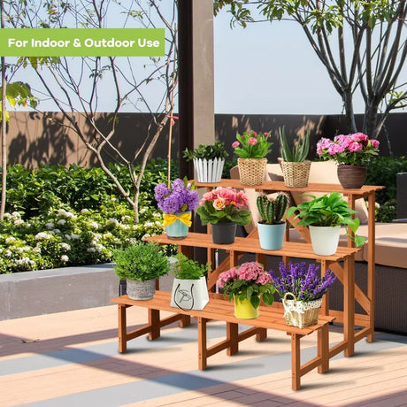 3-Tier Wide Wood Flower Pot Step Ladder Plant Stand
