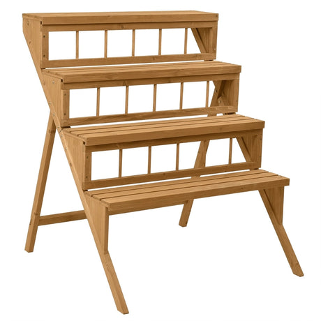 4 Tiers Wood Ladder Step Flower Pot Holder Plant Stand