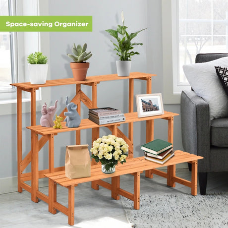 3-Tier Wide Wood Flower Pot Step Ladder Plant Stand