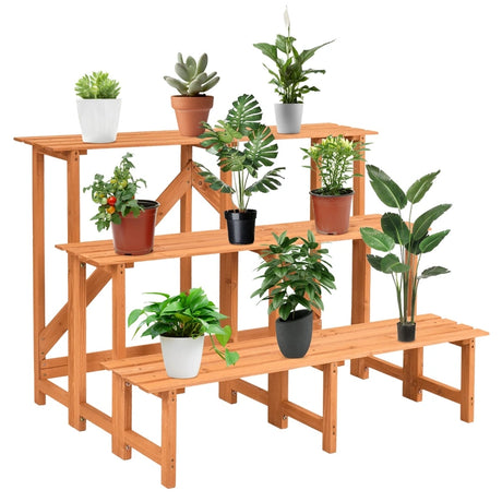 3-Tier Wide Wood Flower Pot Step Ladder Plant Stand
