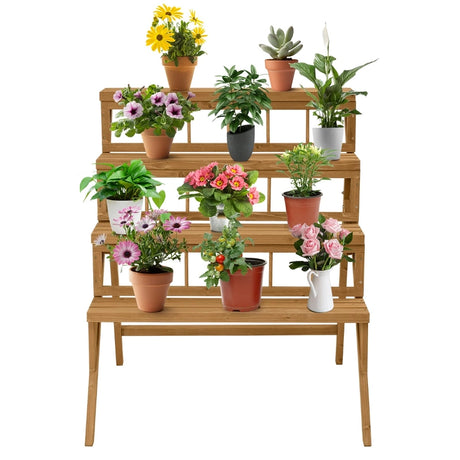 4 Tiers Wood Ladder Step Flower Pot Holder Plant Stand