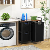 Laundry Basket Organizer Dirty Clothes Hamper with Shelf and 3 Removable Bags-Rustic Brown
