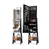 LED Jewelry Cabinet Armoire Organizer with Bevel Edge Mirror-Black