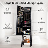 LED Jewelry Cabinet Armoire Organizer with Bevel Edge Mirror-Black