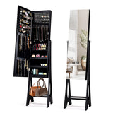 LED Jewelry Cabinet Armoire Organizer with Bevel Edge Mirror-Black