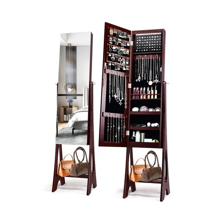 Standing Mirror Jewelry Cabinet-Brown
