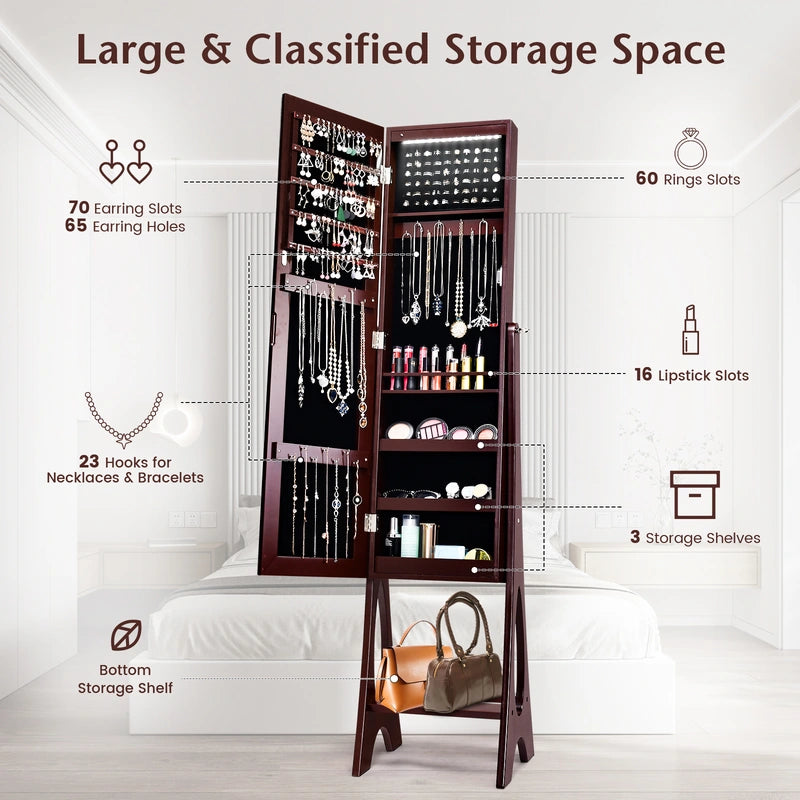 Standing Mirror Jewelry Cabinet-Brown