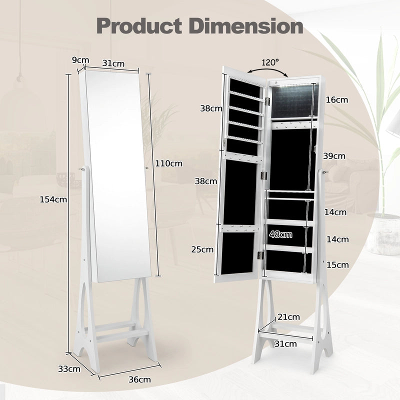 Freestanding Jewelry Cabinet Armoire Organizer with Bevel Edge Mirror-White