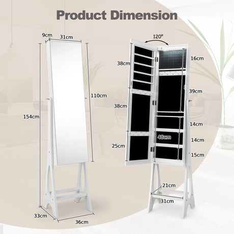 Freestanding Jewelry Cabinet Armoire Organizer with Bevel Edge Mirror-White