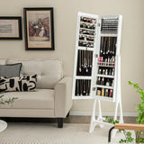 Freestanding Jewelry Cabinet Armoire Organizer with Bevel Edge Mirror-White