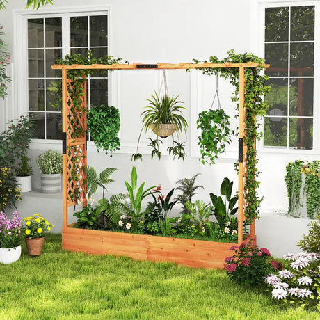 Freestanding Raised Garden Bed Planter Box Planter Box with Trellis-Orange