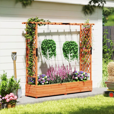 Freestanding Raised Garden Bed Planter Box Planter Box with Trellis-Orange