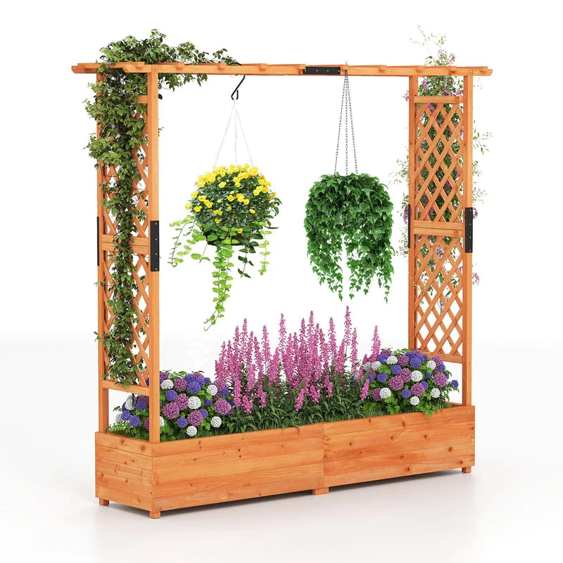 Freestanding Raised Garden Bed Planter Box Planter Box with Trellis-Orange