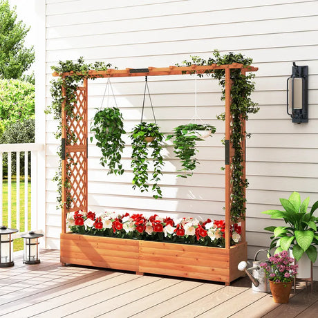 Freestanding Raised Garden Bed Planter Box Planter Box with Trellis-Orange