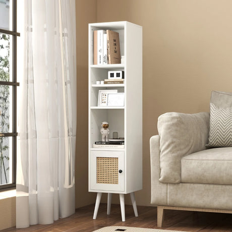 4 Tiers Rattan Storage Cabinet with Slim Design-White