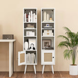 4 Tiers Rattan Storage Cabinet with Slim Design-White