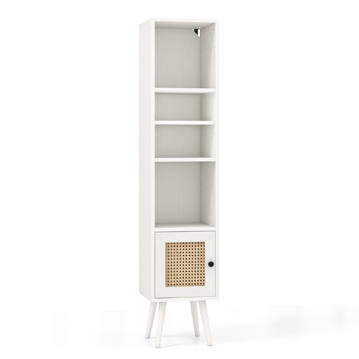 4 Tiers Rattan Storage Cabinet with Slim Design-White