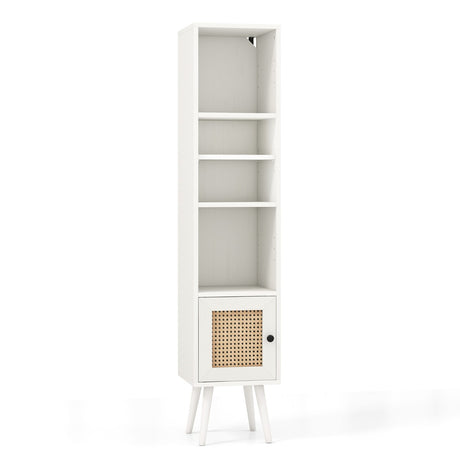 4 Tiers Rattan Storage Cabinet with Slim Design-White