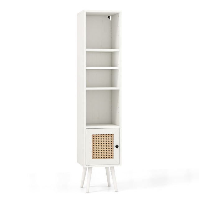 4 Tiers Rattan Storage Cabinet with Slim Design-White