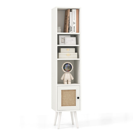 4 Tiers Rattan Storage Cabinet with Slim Design-White