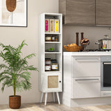 4 Tiers Rattan Storage Cabinet with Slim Design-White