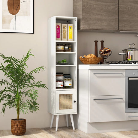 4 Tiers Rattan Storage Cabinet with Slim Design-White