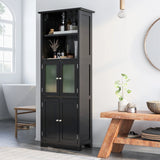 163cm Freestanding Bathroom Cabinet with Adjustable Shelves and 2 Compartments-Black