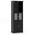 163cm Freestanding Bathroom Cabinet with Adjustable Shelves and 2 Compartments-Black