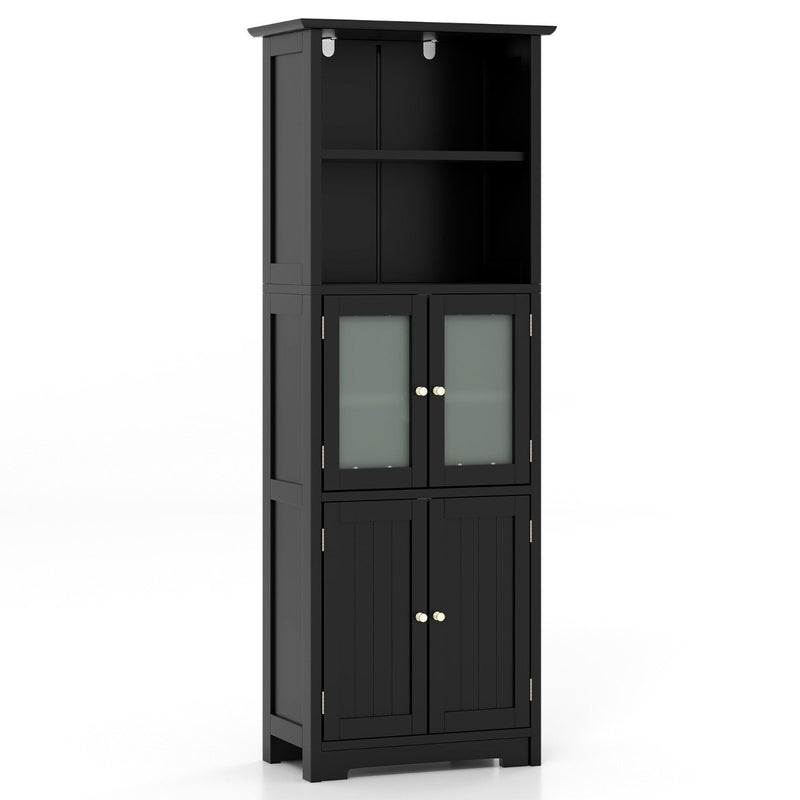 163cm Freestanding Bathroom Cabinet with Adjustable Shelves and 2 Compartments-Black