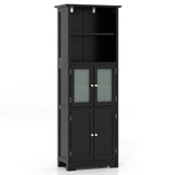 163cm Freestanding Bathroom Cabinet with Adjustable Shelves and 2 Compartments-Black