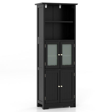 163cm Freestanding Bathroom Cabinet with Adjustable Shelves and 2 Compartments-Black