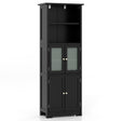 163cm Freestanding Bathroom Cabinet with Adjustable Shelves and 2 Compartments-Black