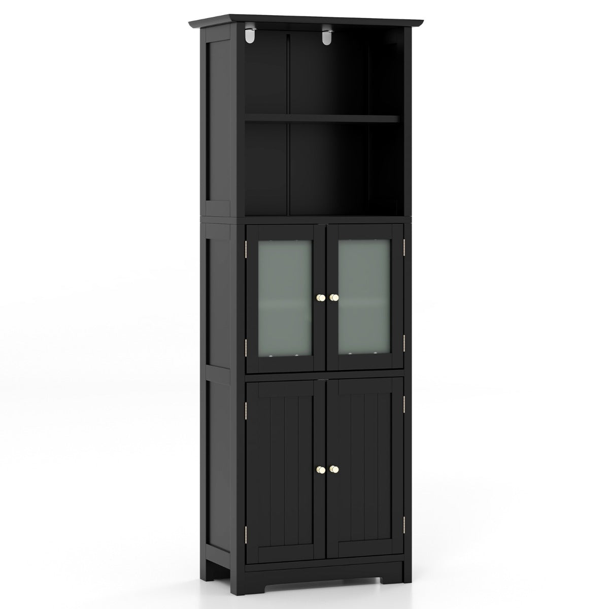 163cm Freestanding Bathroom Cabinet with Adjustable Shelves and 2 Compartments-Black