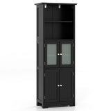 163cm Freestanding Bathroom Cabinet with Adjustable Shelves and 2 Compartments-Black