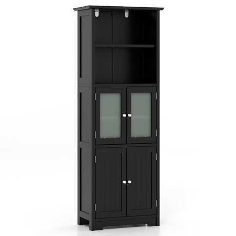 163cm Freestanding Bathroom Cabinet with Adjustable Shelves and 2 Compartments-Black