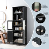 163cm Freestanding Bathroom Cabinet with Adjustable Shelves and 2 Compartments-Black
