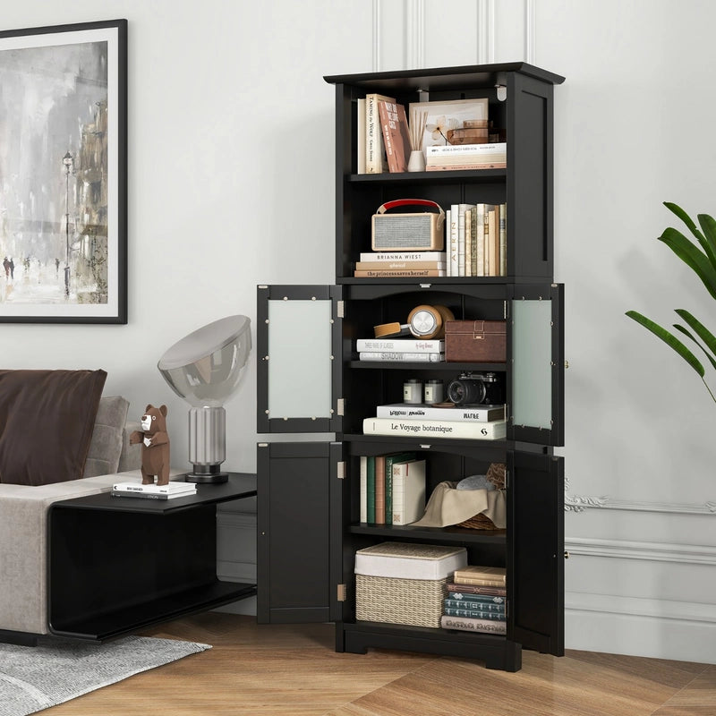 163cm Freestanding Bathroom Cabinet with Adjustable Shelves and 2 Compartments-Black