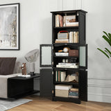 163cm Freestanding Bathroom Cabinet with Adjustable Shelves and 2 Compartments-Black