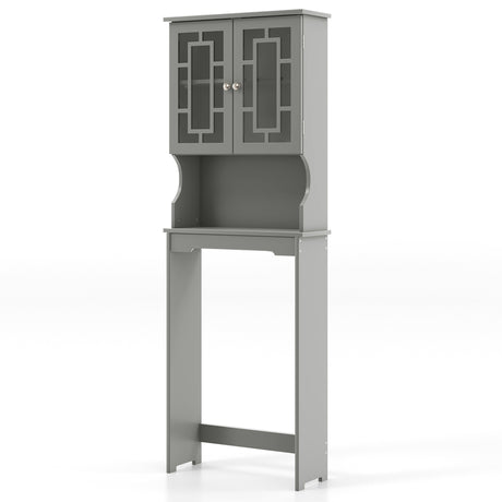 Over The Toilet Storage Cabinet with Double Tempered Glass Doors-Grey