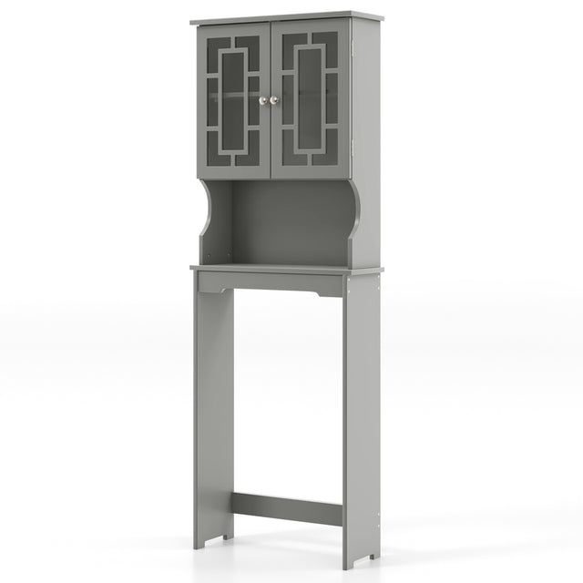 Over The Toilet Storage Cabinet with Double Tempered Glass Doors-Grey