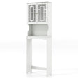 Over The Toilet Storage Cabinet with Double Tempered Glass Doors-White