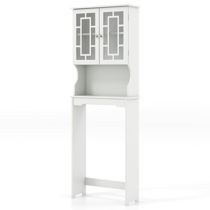 Over The Toilet Storage Cabinet with Double Tempered Glass Doors-White