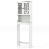 Over The Toilet Storage Cabinet with Double Tempered Glass Doors-White
