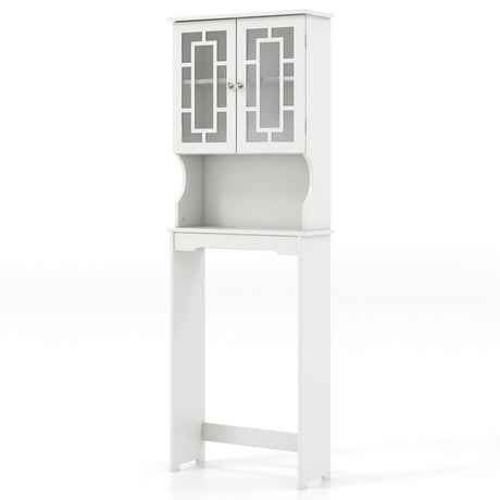 Over The Toilet Storage Cabinet with Double Tempered Glass Doors-White