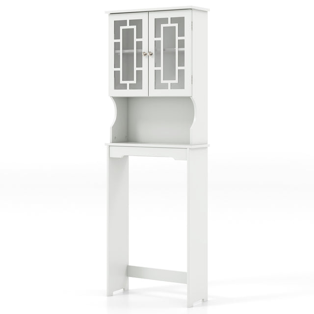 Over The Toilet Storage Cabinet with Double Tempered Glass Doors-White