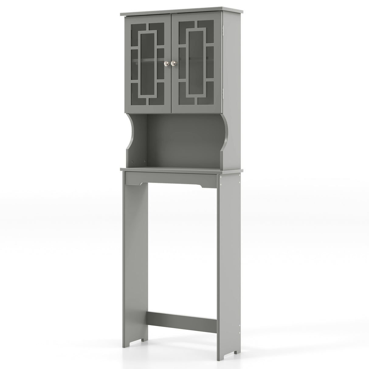 Over The Toilet Storage Cabinet with Double Tempered Glass Doors-Grey