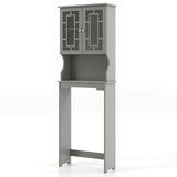 Over The Toilet Storage Cabinet with Double Tempered Glass Doors-Grey