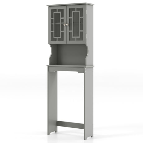 Over The Toilet Storage Cabinet with Double Tempered Glass Doors-Grey