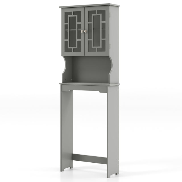 Over The Toilet Storage Cabinet with Double Tempered Glass Doors-Grey
