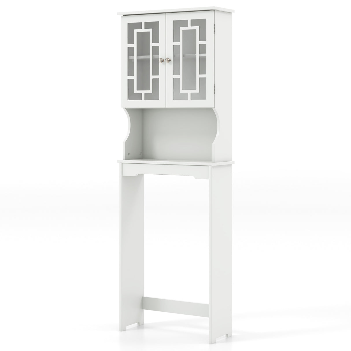 Over The Toilet Storage Cabinet with Double Tempered Glass Doors-White
